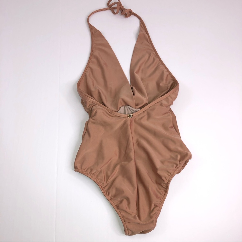 Sculpting Halter One-Piece Swimsuit in Warm Tan - Picture 5 of 16